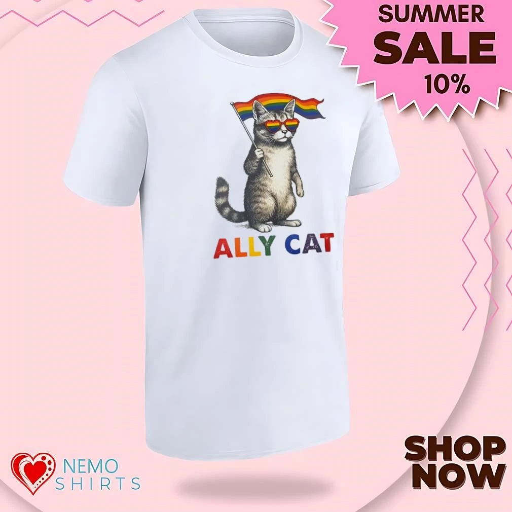 Ally cat rainbow pride flag shirt